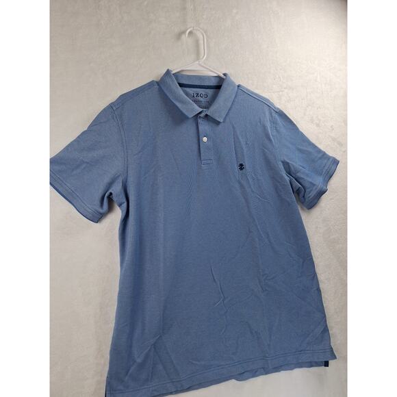 Izod Size L Men Advantage Performance Stretch Polo Shirt Blue Short Sleeve - Picture 3 of 5